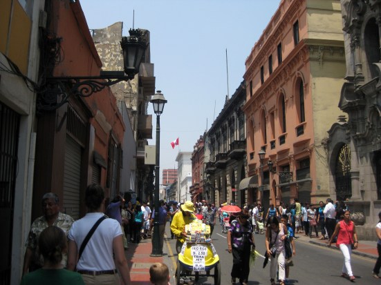 Bustling side street. 