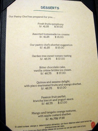 Dessert menu I was too full to order from.