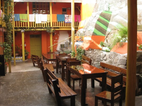 Ecopackers open-air dining area. Cusco, Peru.